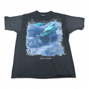Vintage Sharks Shirt Adult EXTRA LARGE Black Mexico Beach Ocean USA Made Y2K